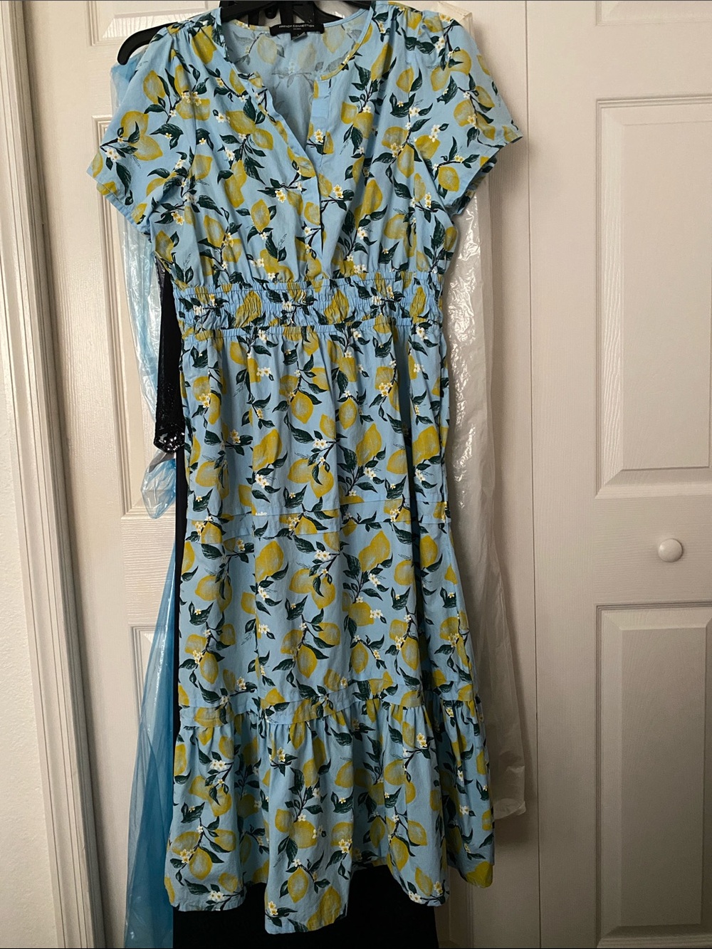 French Connection Light Blue Lemon Print Midi Dress